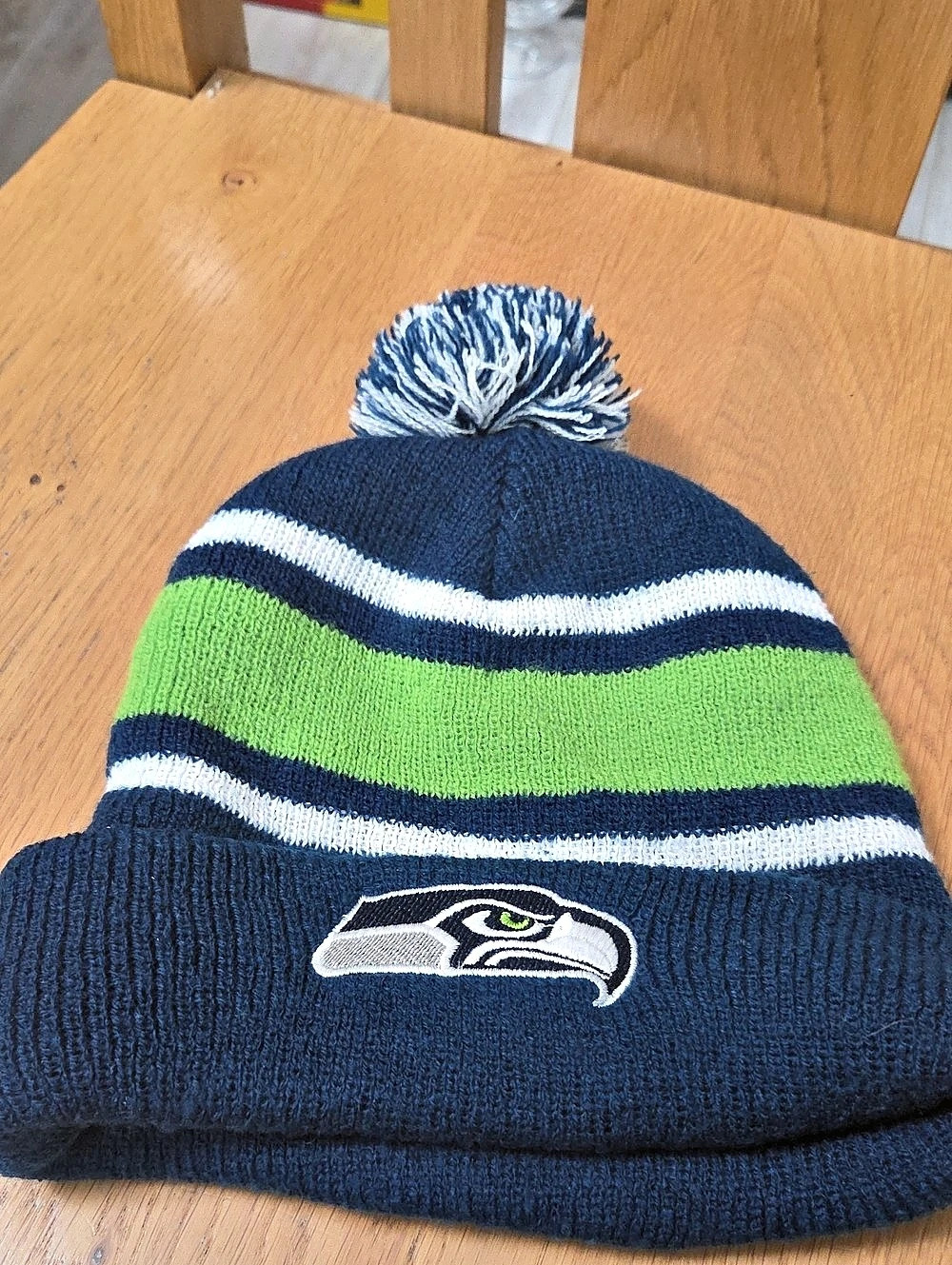 NFL Seahawks Striped Pom-Pom Hat Blue & Green